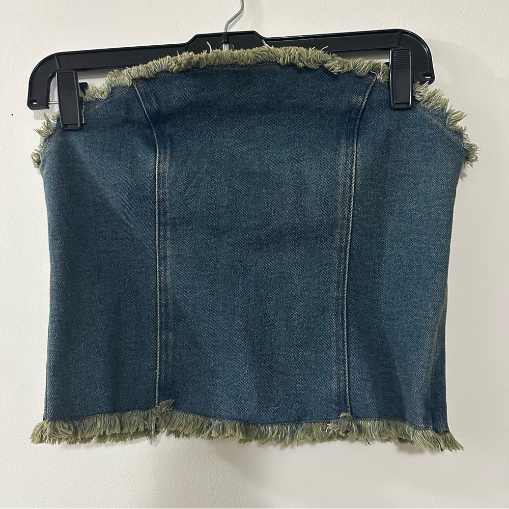 Motel OMAS DENIM BANDEAU TOP Size Medium From‎ Dolls Kills